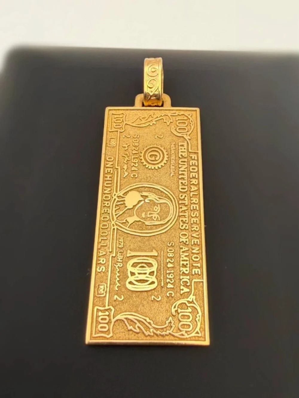 14k Solid Yellow Gold 100 Dollar Bill Money Banknote Charm Pendant Handmade